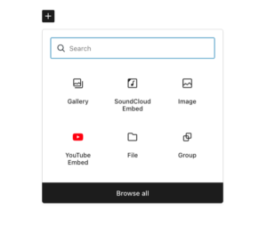 Block icons for inserting AV files into a wordpress site. 